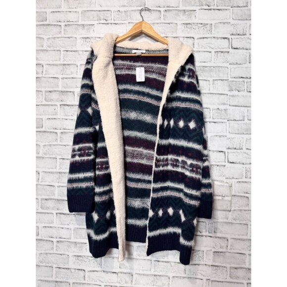 CJ Banks 1X Hooded Open Front Fuzzy Cardigan Sweater Knit Multicolor - Picture 2 of 7
